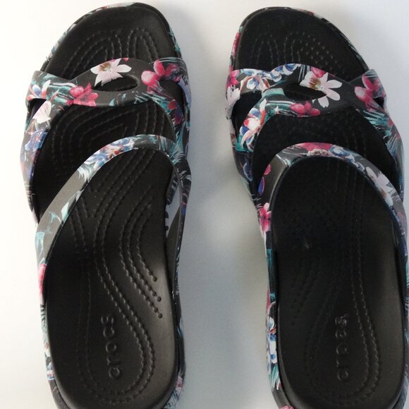 Crocs Meleen Twist Black Multicolor Floral Slide Sandals Size 8 - Picture 1 of 4